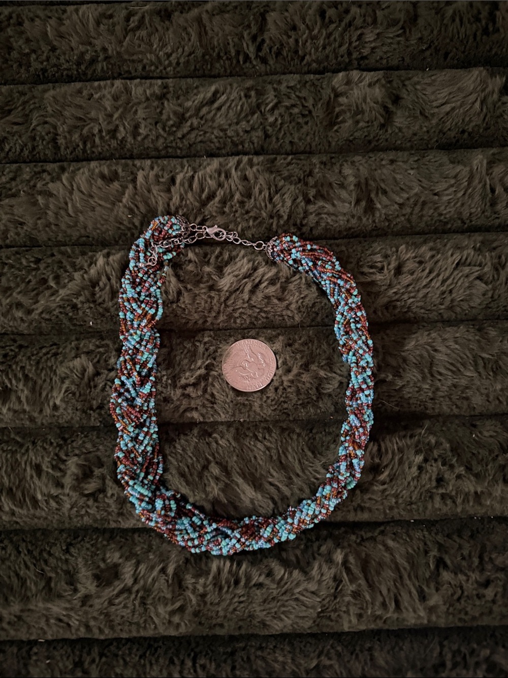 Braided Seed Bead Necklace in Turquoise and Brown